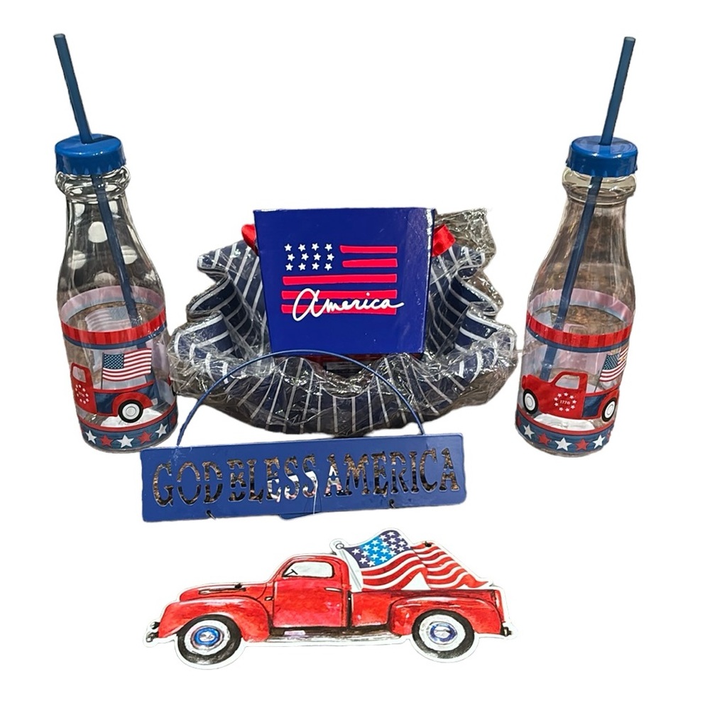 Patriotic Bundle Bottles, Bowl, Basket and hanging decor